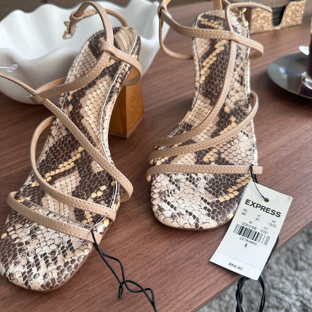 Express Beige Snake Print Heels